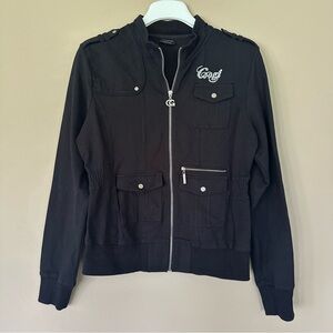 Coogi Black Sparkle Bomber Jacket Girls XL Spell Out Bling Embellished Military